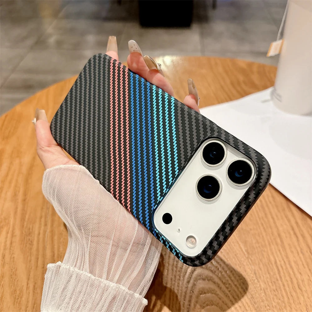 Colourful Kevlar Carbon Fibre Pattern Magnetic Phone Case For iPhone 17 16 15 14 Pro Max Plus Air 13 12 11 Wireless Charge Cover
