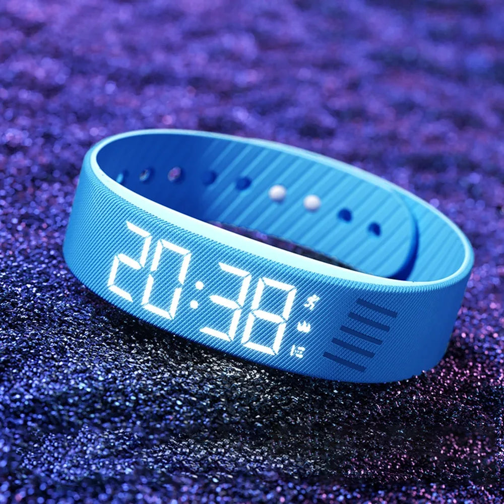 LED Digital Alarm Clock Watch Adjustable Snooze-proof Alarm Bracelet with Running Pedometer Waterproof Vibrating Alarm