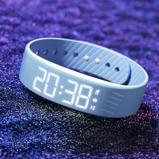 LED Digital Alarm Clock Watch Adjustable Snooze-proof Alarm Bracelet with Running Pedometer Waterproof Vibrating Alarm