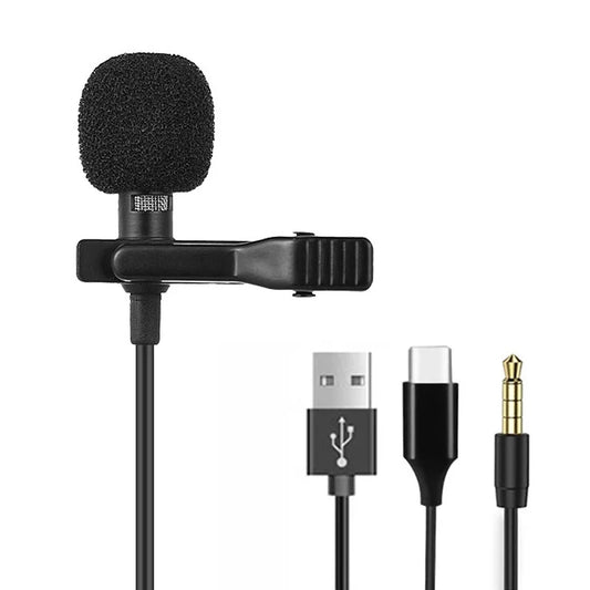 Portable Mini Lavalier Microphone Metal Clip Lapel Mic Wired 3.5mm/Type-C/USB For Mobile Phone Laptop DSLR Camera Lound Speaker