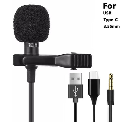 Portable Mini Lavalier Microphone Metal Clip Lapel Mic Wired 3.5mm/Type-C/USB For Mobile Phone Laptop DSLR Camera Lound Speaker