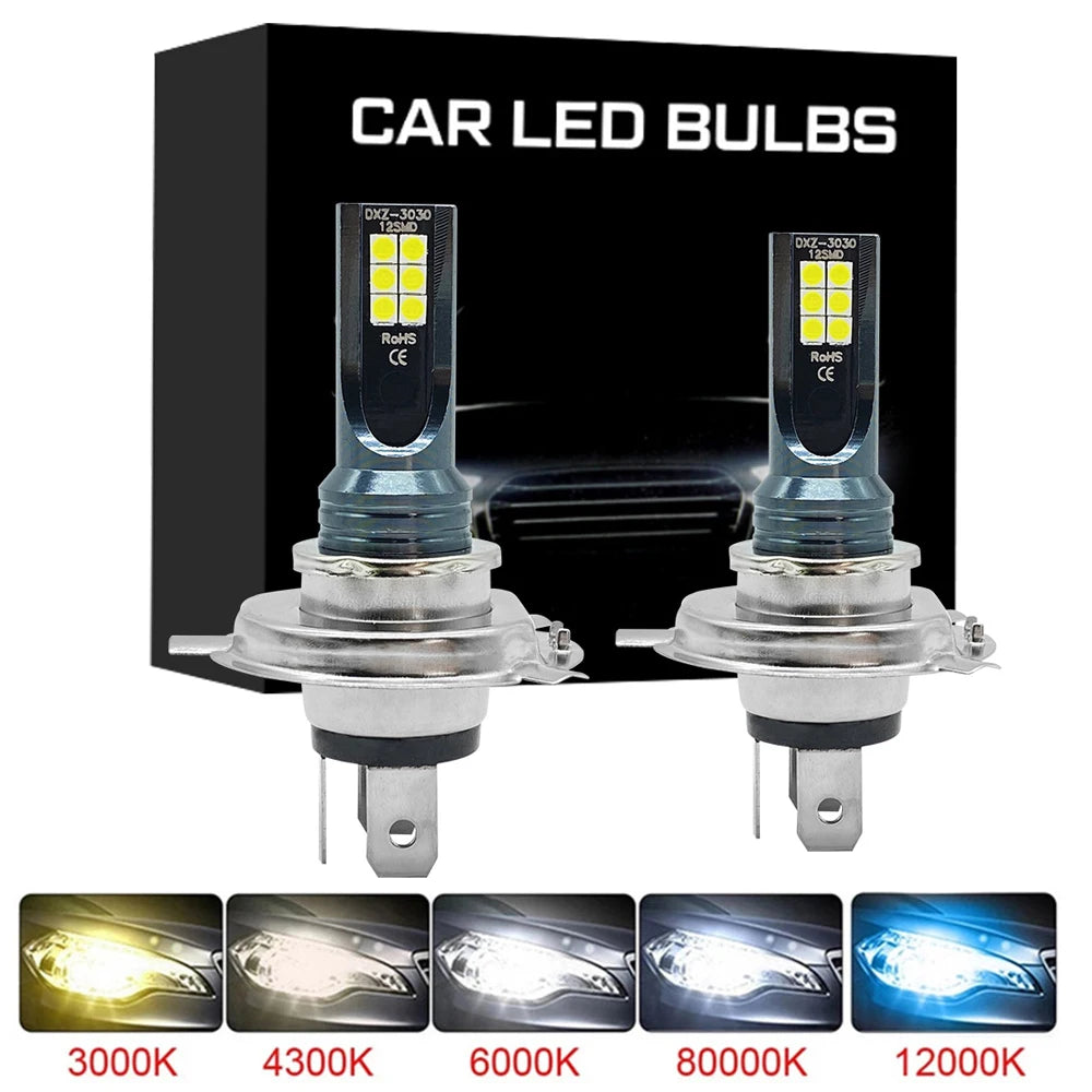 2Pcs Super Bright H4 H7 Led Bulb Car Headlight Motorcycle H1 H3 H8 H9 H11 Auto Fog Lamps 9005 9006 HB3 HB4 Light 12v 24V 80W