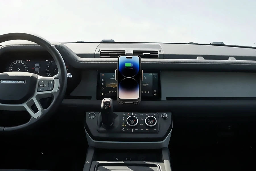 Car Phone Charger Phone Holder 15W Wireless & Wired Charger Auto Sensing One-Touch Release and Rotation Qi FCC ROHS Certified