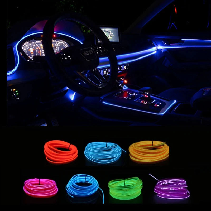 Car Interior Atmosphere Lighting LED Strip DIY Flexible EL Cold Light Line Tube With USB Auto Decoration Ambient Lamp